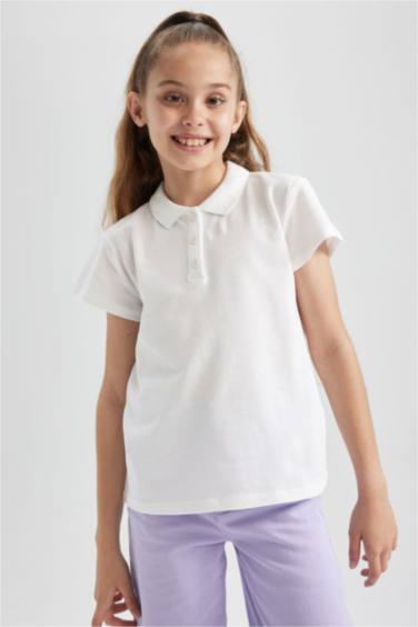 Girl Cotton Short Sleeve Basic Polo T-shirt