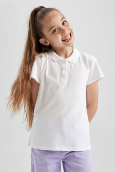 Girl Cotton Short Sleeve Basic Polo T-shirt
