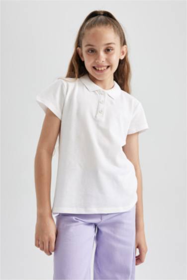 Girl Cotton Short Sleeve Basic Polo T-shirt