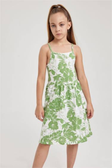 فستان قطن بناتي قصة عادية منقوش