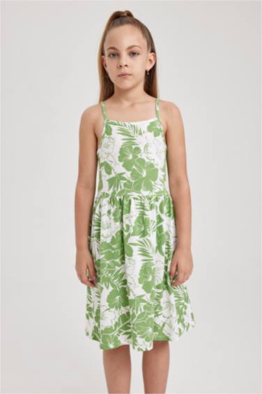 فستان قطن بناتي قصة عادية منقوش