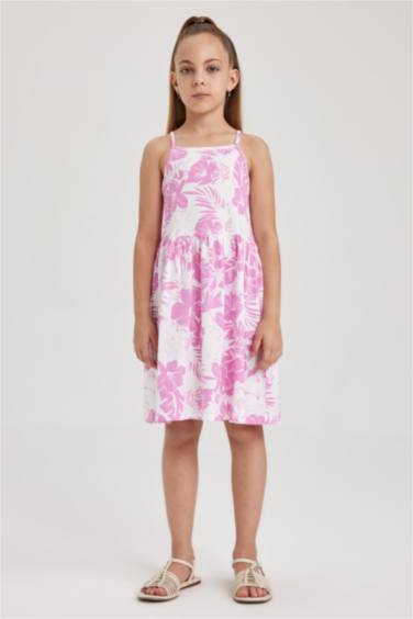 فستان قطن بناتي قصة عادية منقوش