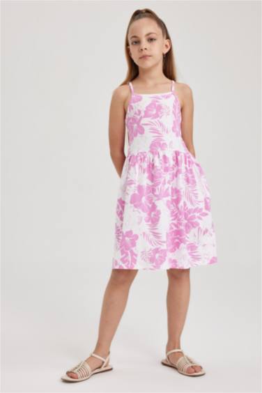 فستان قطن بناتي قصة عادية منقوش