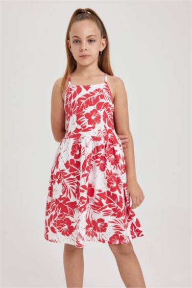 فستان قطن بناتي قصة عادية منقوش