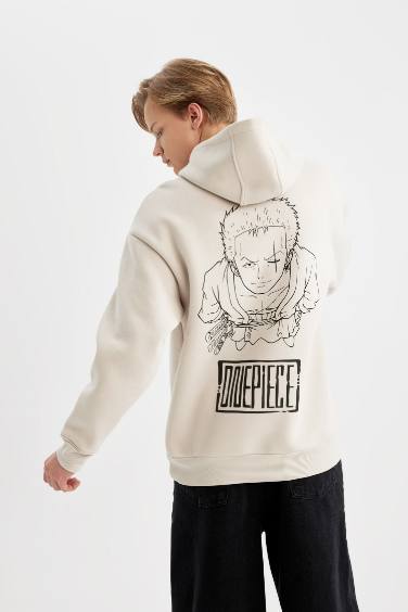 One Piece Oversize Fit Kapüşonlu Sırt Baskılı Sweatshirt