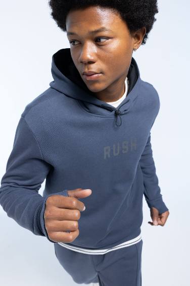 DeFactoFit Standard Fit Hooded Printed Thick Sweatshirt