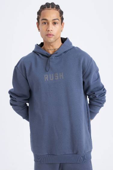 DeFactoFit Standard Fit Hooded Printed Thick Sweatshirt