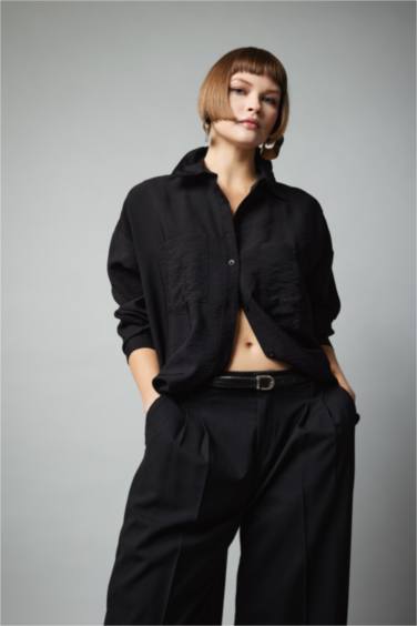 Oversize Fit Shirt Collar Long Sleeve Shirt