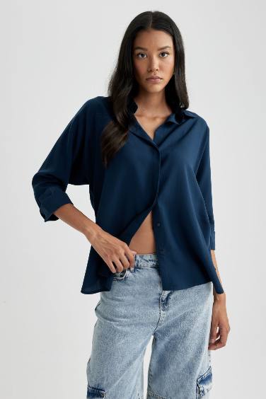 Loose Fit Shirt Collar Sensual Long Sleeve Shirt