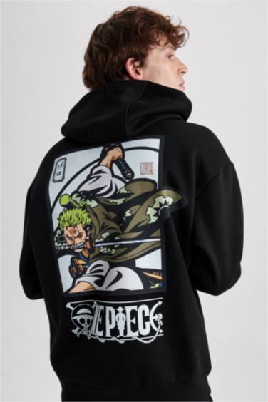 Black MAN Oversize Fit One Piece Printed Long Sleeve Sweatshirt