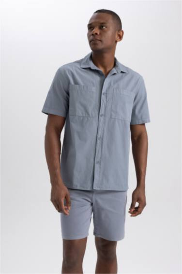 قميص قطن نص ردن قصة مريحة