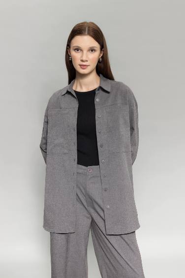 Relax Fit Gabardine Long Sleeve Shirt Tunic