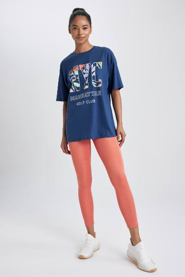 Oversize Fit Crew Neck Slogan Short Sleeve T-Shirt