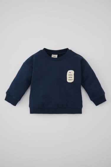 Sweatshirt Fin à Col Rond et Intérieur En Peluche Douce Pour Bébé Garçon