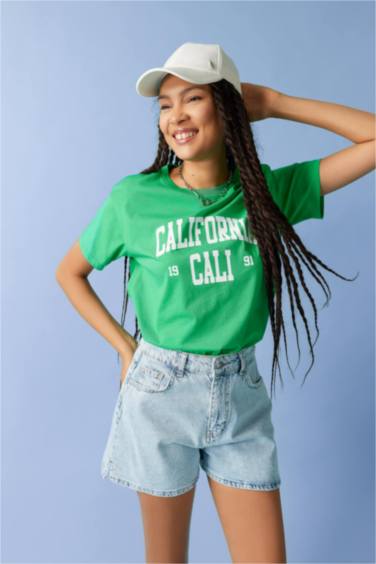 Regular Fit Bisiklet Yaka Baskılı Kısa Kollu %100 Pamuk Tişört