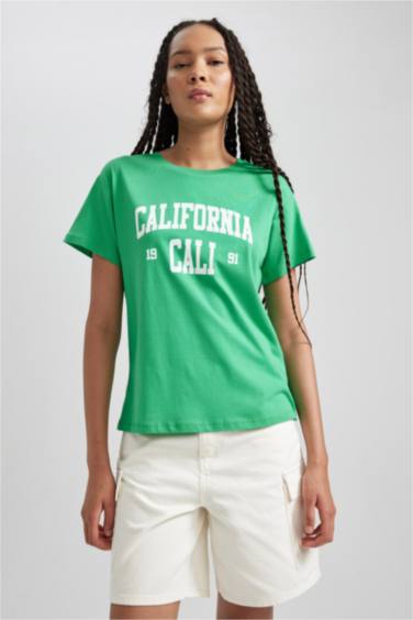 Regular Fit Bisiklet Yaka Baskılı Kısa Kollu %100 Pamuk Tişört