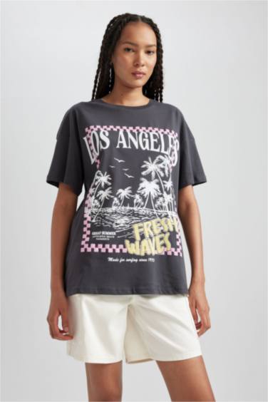 Oversize Fit Crew Neck Printed Short Sleeve T-Shirt