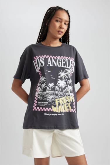 Oversize Fit Crew Neck Printed Short Sleeve T-Shirt