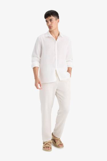 Relax Fit Geniş Paça Keten Karışımlı Pantolon