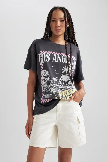 High Waist Cargo Jean Cotton Bermuda