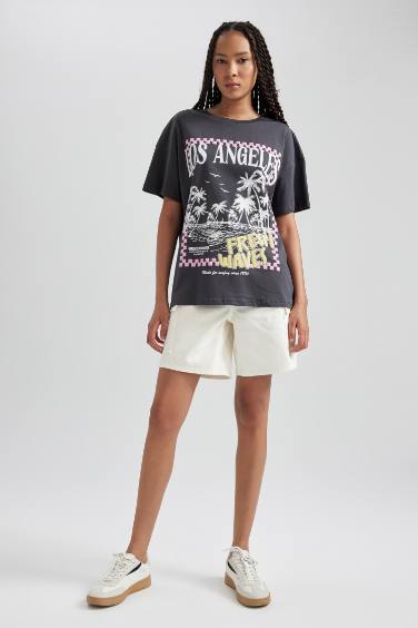 High Waist Cargo Jean Cotton Bermuda