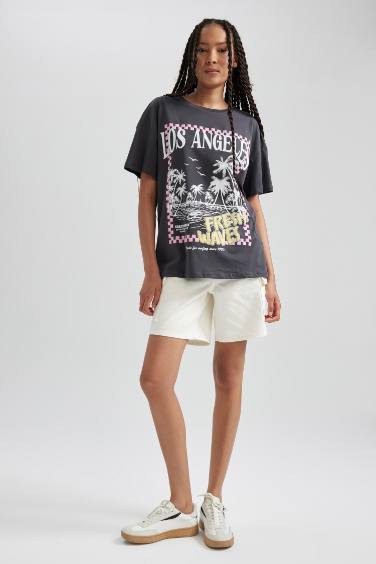 High Waist Cargo Jean Cotton Bermuda