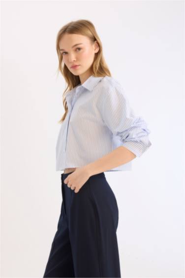 Oversize Fit Shirt Collar Poplin Long Sleeve Shirt