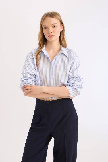 Oversize Fit Shirt Collar Poplin Long Sleeve Shirt