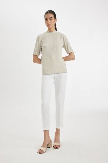 Regular Fit Half Turtleneck Camisole Short Sleeve T-Shirt