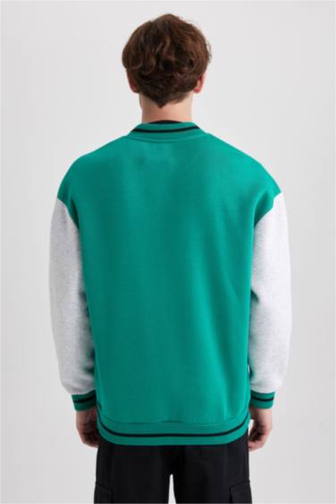 Oversize Fit Bomber Collar Slogan Soft Hairy Inside Cardigan