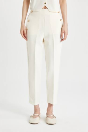 Carrot Fit Havuç Kalıp Kumaş Pantolon Basic Düz Cepli Yüksek Bel Düz Paça