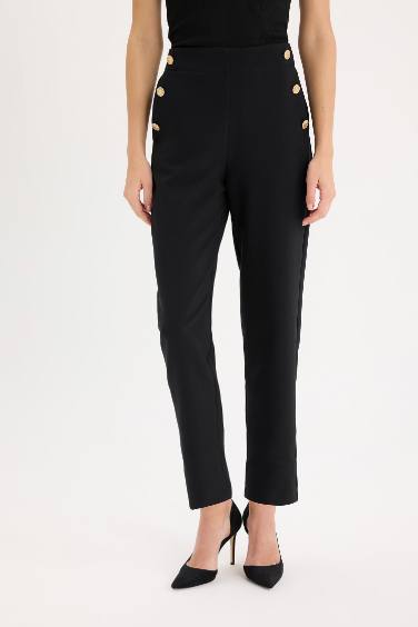 بنطلون كاروت فيت برجل عادي بجيب وخصر عالي