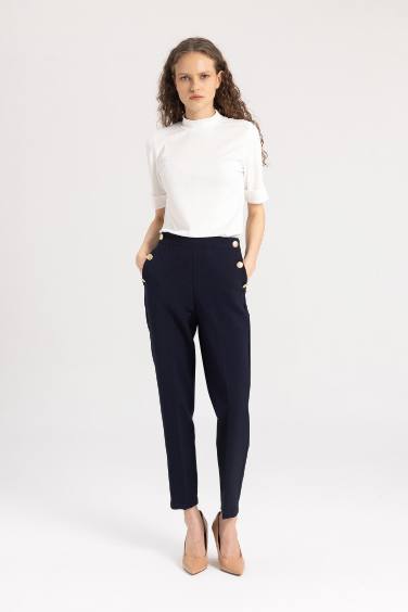 Carrot Fit Basic High Waist Straight Leg Trousers