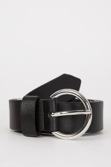 Woman Oval Buckle Faux Leather Jean Belt