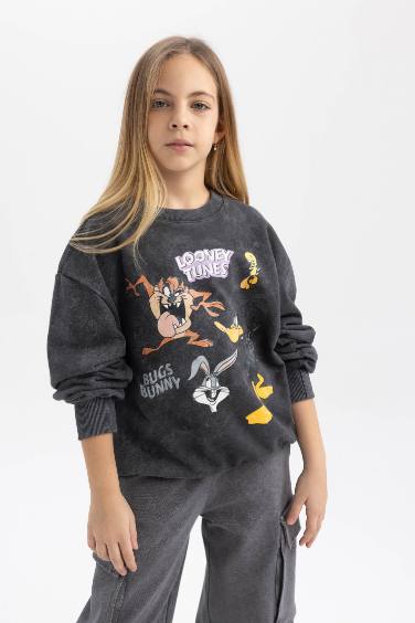 Oversize Fit Looney Tunes Licensed Crew Neck Sweatshirt