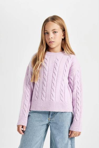 Girl Crew Neck Hair Knitted Pullover