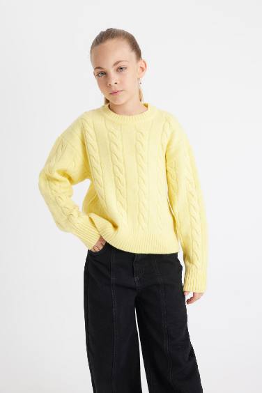 Girl Crew Neck Hair Knitted Pullover