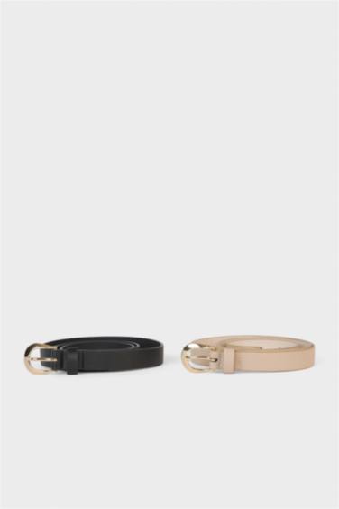 Kadın Oval Toka Suni Deri 2'li Günlük Kemer