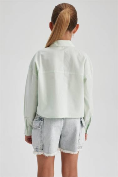 Kız Çocuk Cropped Fit Poplin Uzun Kollu Gömlek