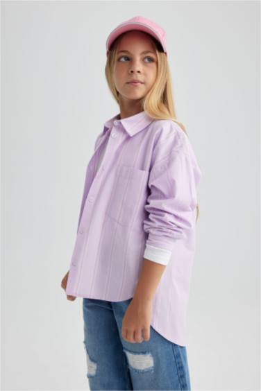 قميص كم طويل بوبلين قصة عادية