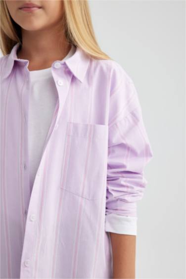 قميص كم طويل بوبلين قصة عادية