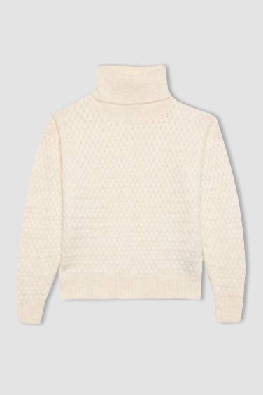 Girl Oversize Fit Turtleneck Knitted Pullover