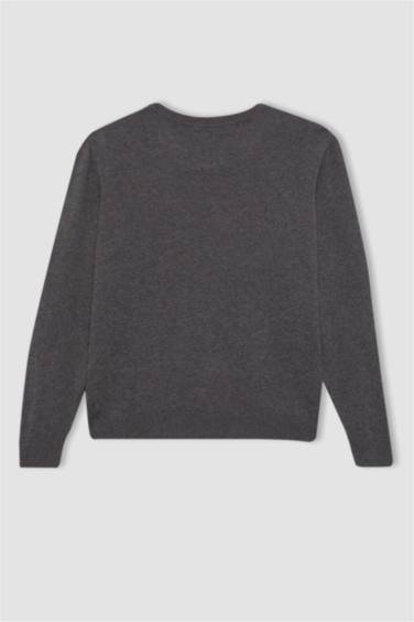 بلوفر تريكو قصة عادية برقبة مستديرة أنثرا