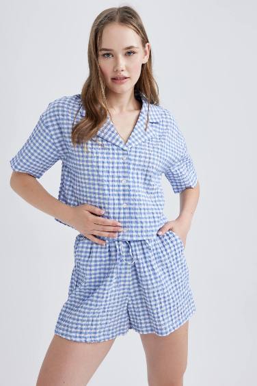 Coool Oversize Pijama Yaka Krinkıl Pötikareli Kısa Kollu Gömlek