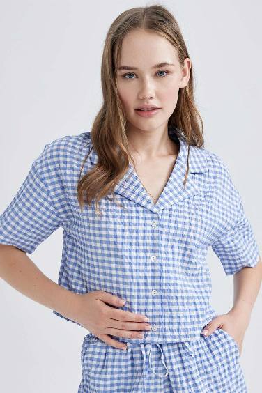 Oversize Fit Pyjamas Collar Crinkle Short Sleeve Shirt