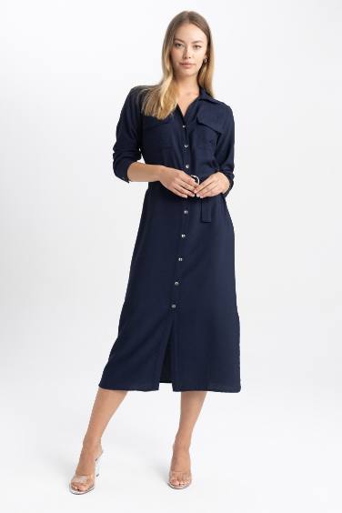 Shirt Collar Midi Dress