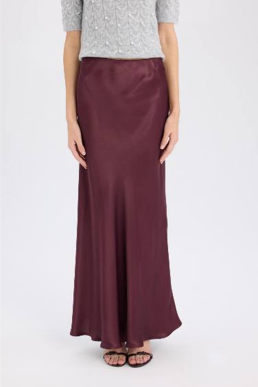 A Kesim Normal Bel Saten Midi Etek