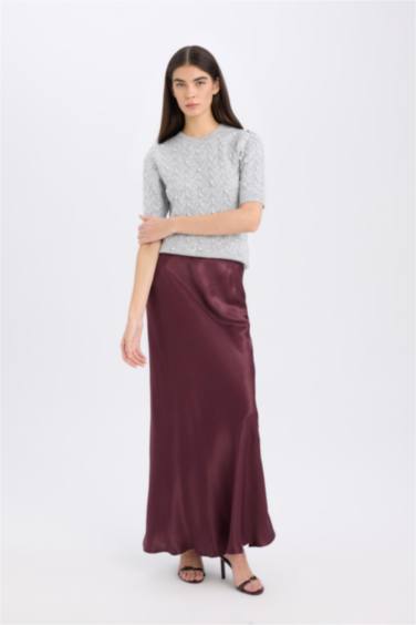 A Kesim Normal Bel Saten Midi Etek