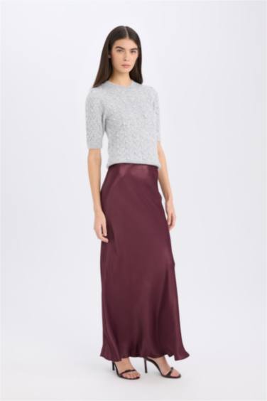 A Kesim Normal Bel Saten Midi Etek