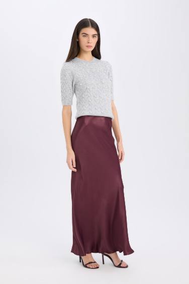 A Kesim Normal Bel Saten Midi Etek